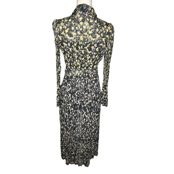 ALLSAINTS Black  Mix Media Collared Midi Hi Low Shirt Dress Sz4 Animal Print - Picture 4 of 8